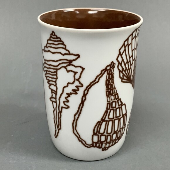 Fitz and Floyd FF Monotone Coffee Cup Mug Sea Shells White Brown - Picture 4 of 6